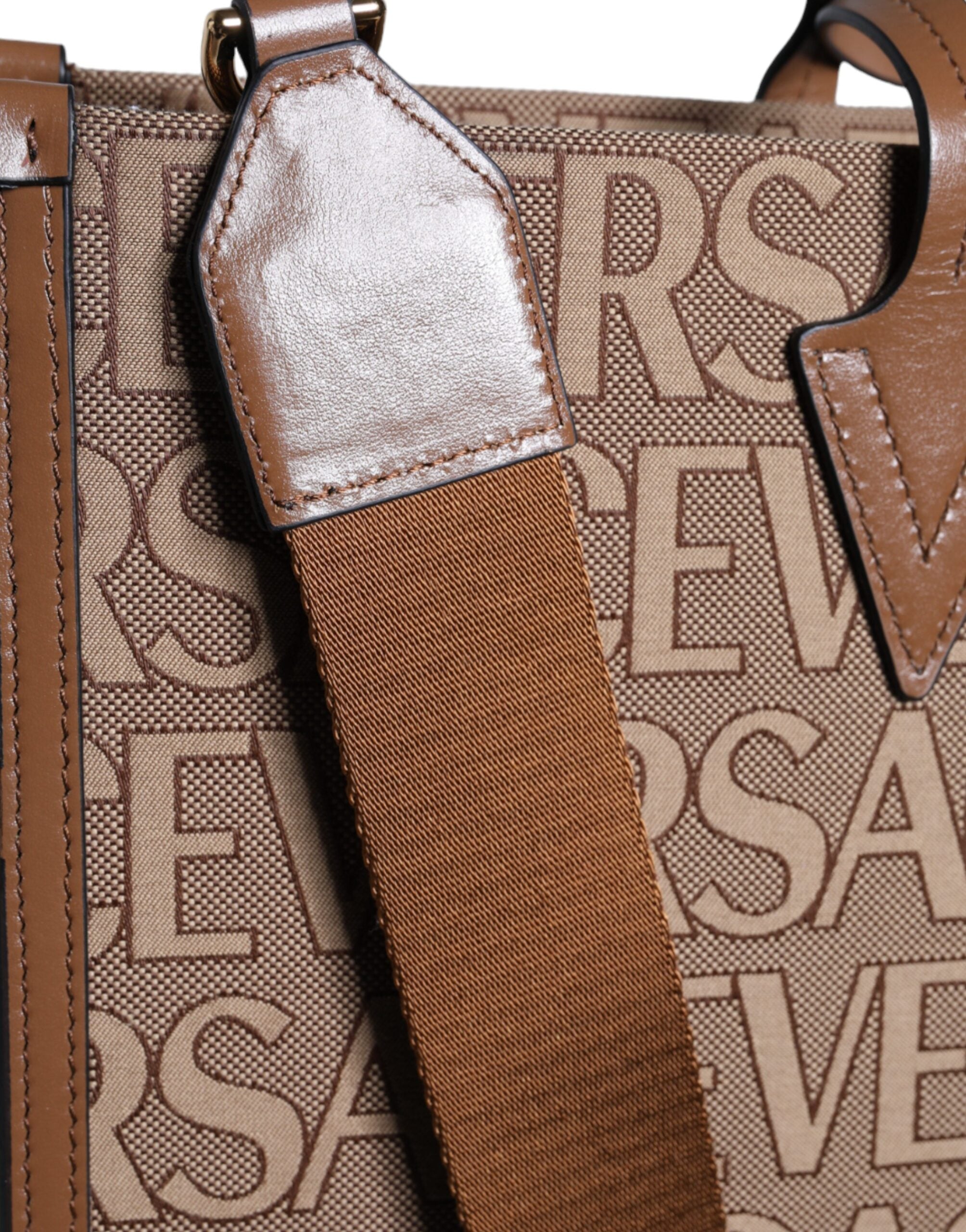 Versace Logo Jacquard Tote Bag Brown