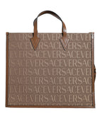 Versace Logo Jacquard Tote Bag Brown