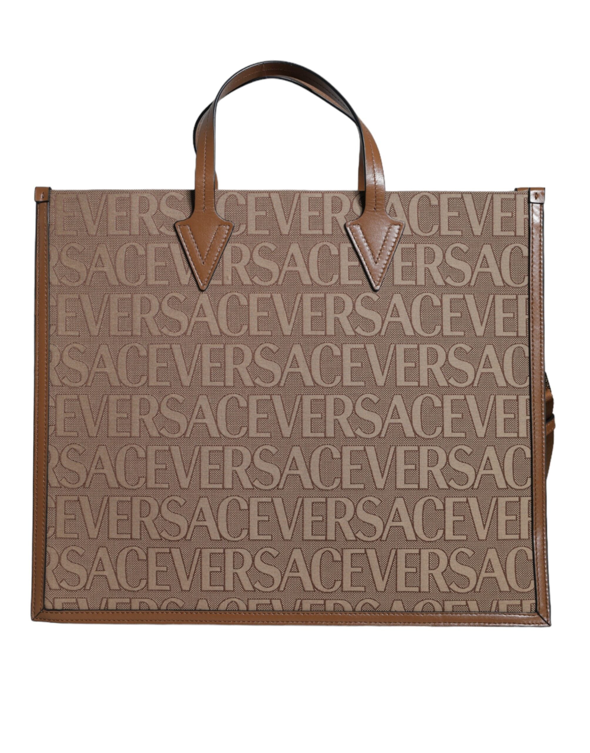 Versace Logo Jacquard Tote Bag Brown