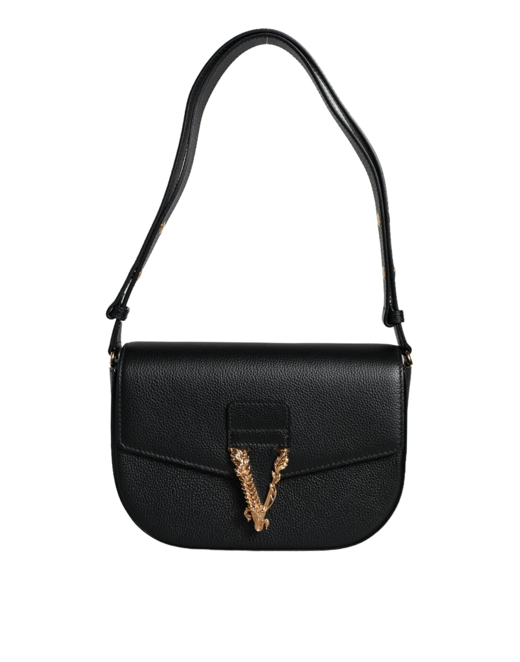 Versace Virtus Leather Shoulder Bag Black