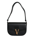 Versace Virtus Leather Shoulder Bag Black