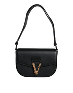 Versace Virtus Leather Shoulder Bag Black