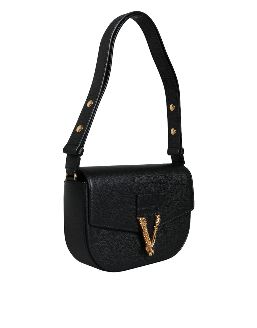 Versace Virtus Leather Shoulder Bag Black