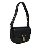 Versace Virtus Leather Shoulder Bag Black