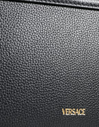 Versace Virtus Leather Shoulder Bag Black