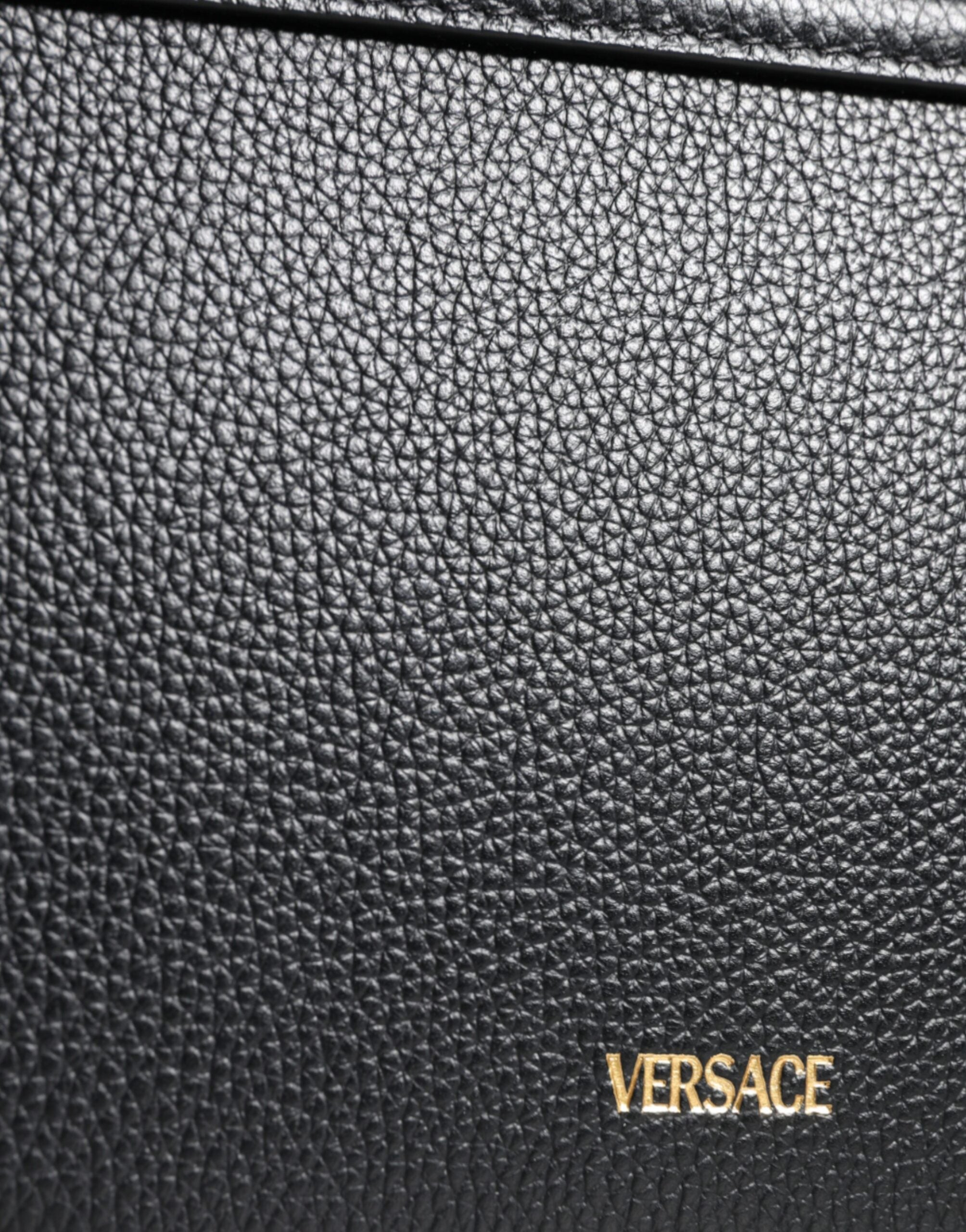 Versace Virtus Leather Shoulder Bag Black