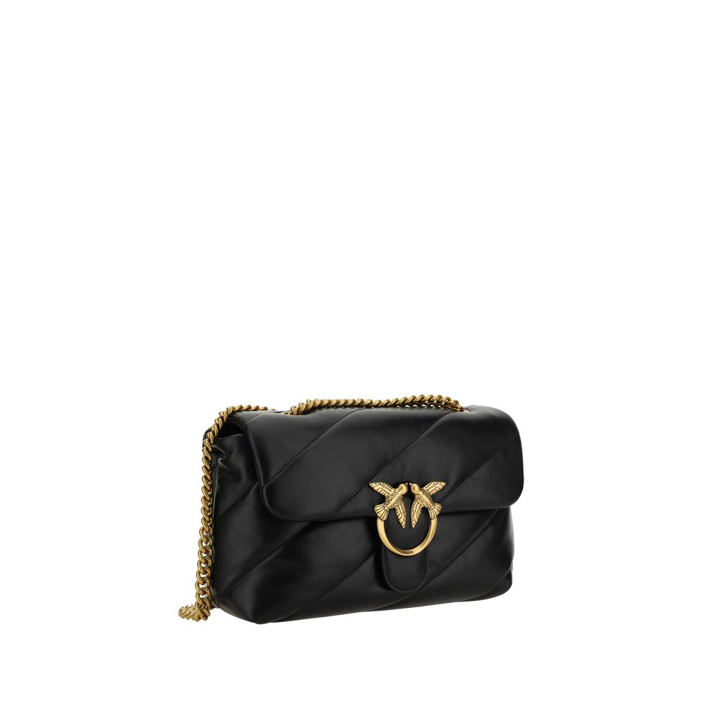 Pinko Love Classic Shoulder Bag Medium Black Quilted Calf Leather
