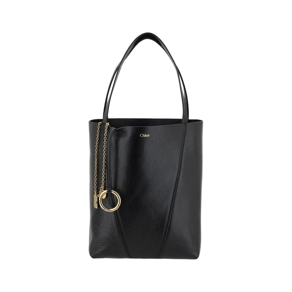 Chloé Spin Tote Bag Black Shiny Grained Cowhide