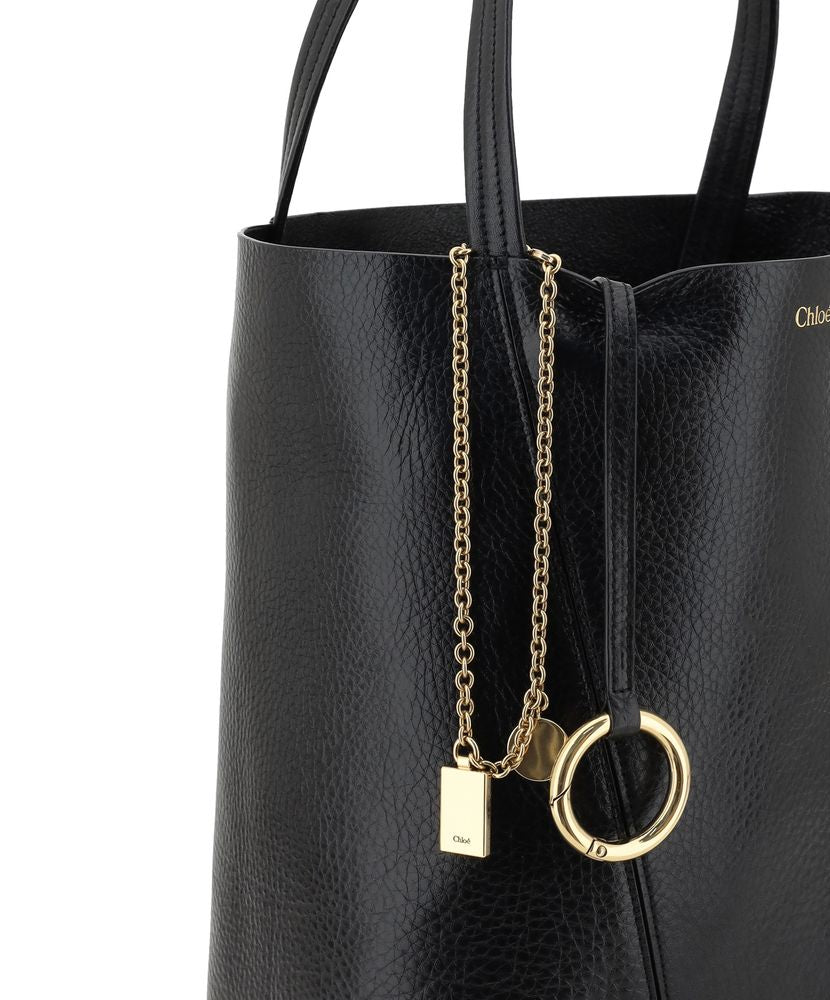 Chloé Spin Tote Bag Black Shiny Grained Cowhide