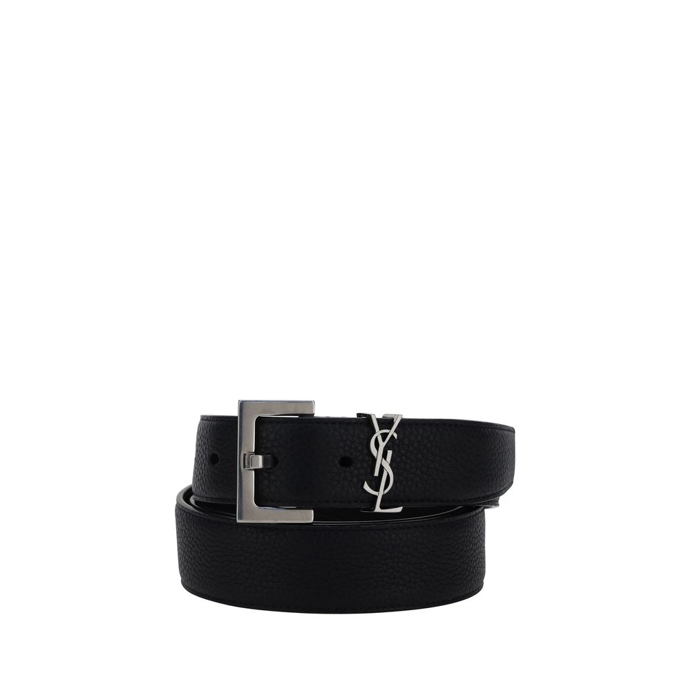 Saint Laurent Cassandre Loop Belt Black Calf Leather YSL Logo Buckle