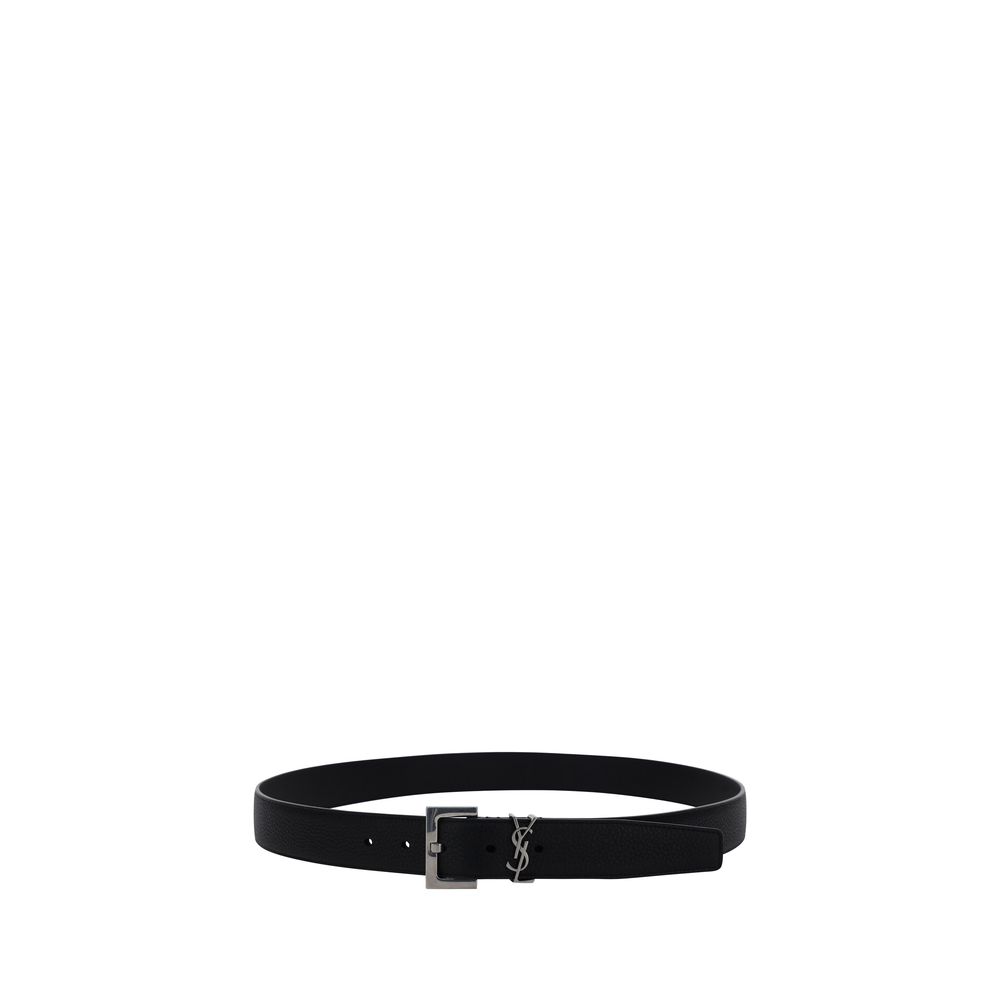 Saint Laurent Cassandre Loop Belt Black Calf Leather YSL Logo Buckle