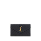 Saint Laurent Monogram Chain Wallet Black Matelassé Leather YSL Logo