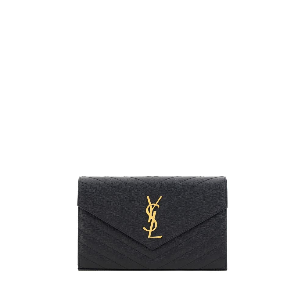 Saint Laurent Monogram Chain Wallet Black Matelassé Leather YSL Logo
