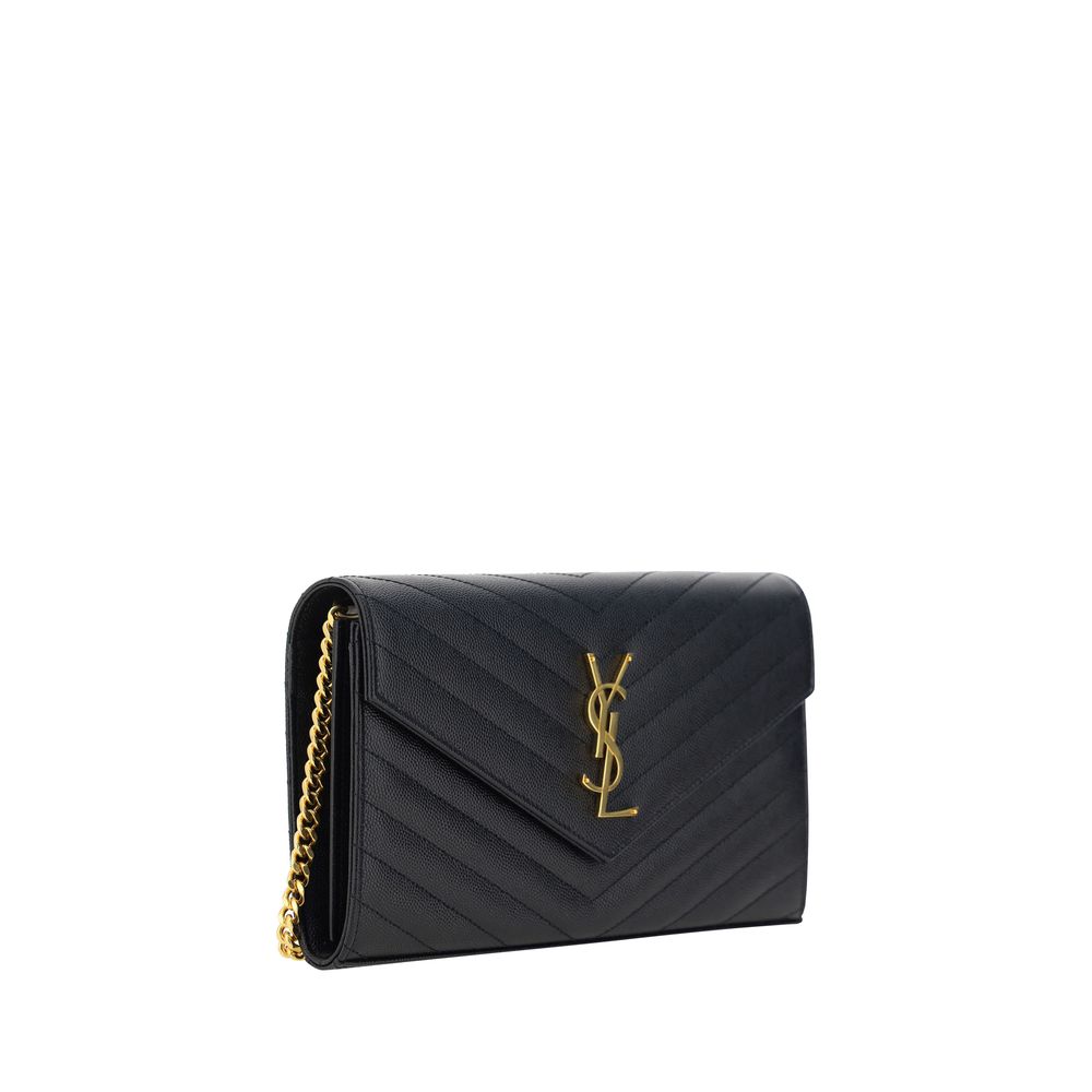Saint Laurent Monogram Chain Wallet Black Matelassé Leather YSL Logo