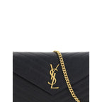 Saint Laurent Monogram Chain Wallet Black Matelassé Leather YSL Logo