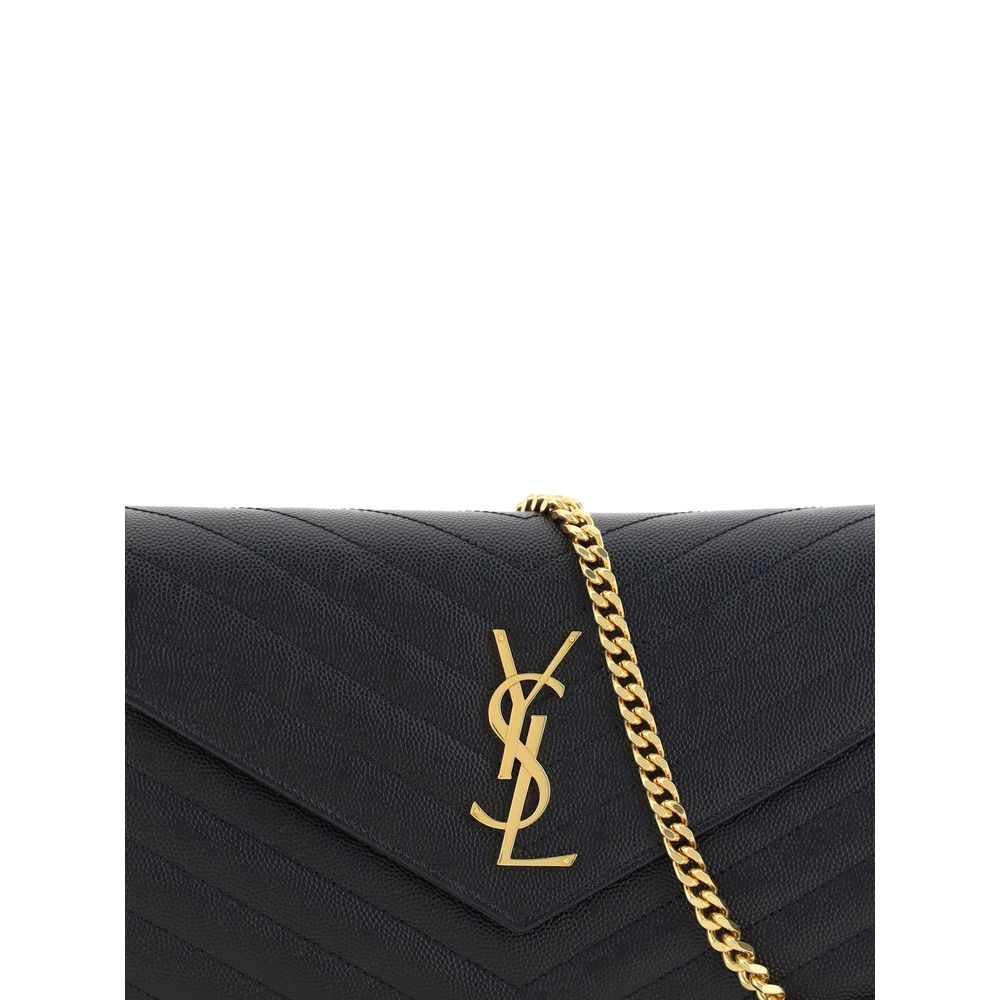Saint Laurent Monogram Chain Wallet Black Matelassé Leather YSL Logo