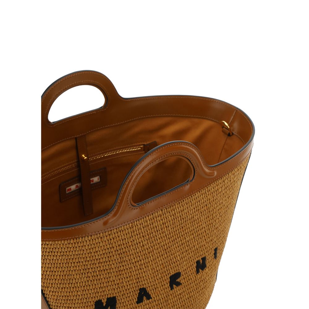 Marni Tropicalia Raffia Bucket Bag in Tobacco