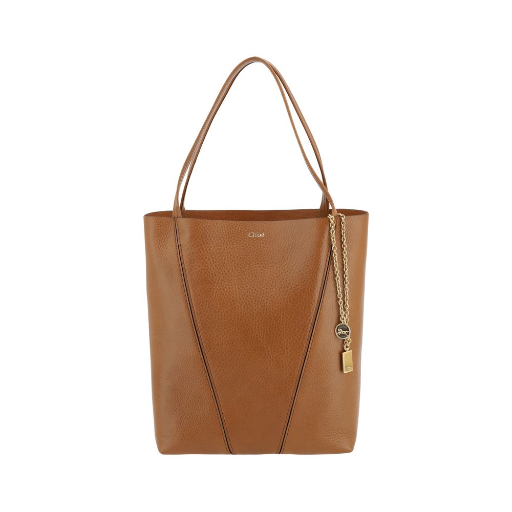 Chloé Spin Shoulder Bag Brown Grained Calf Leather