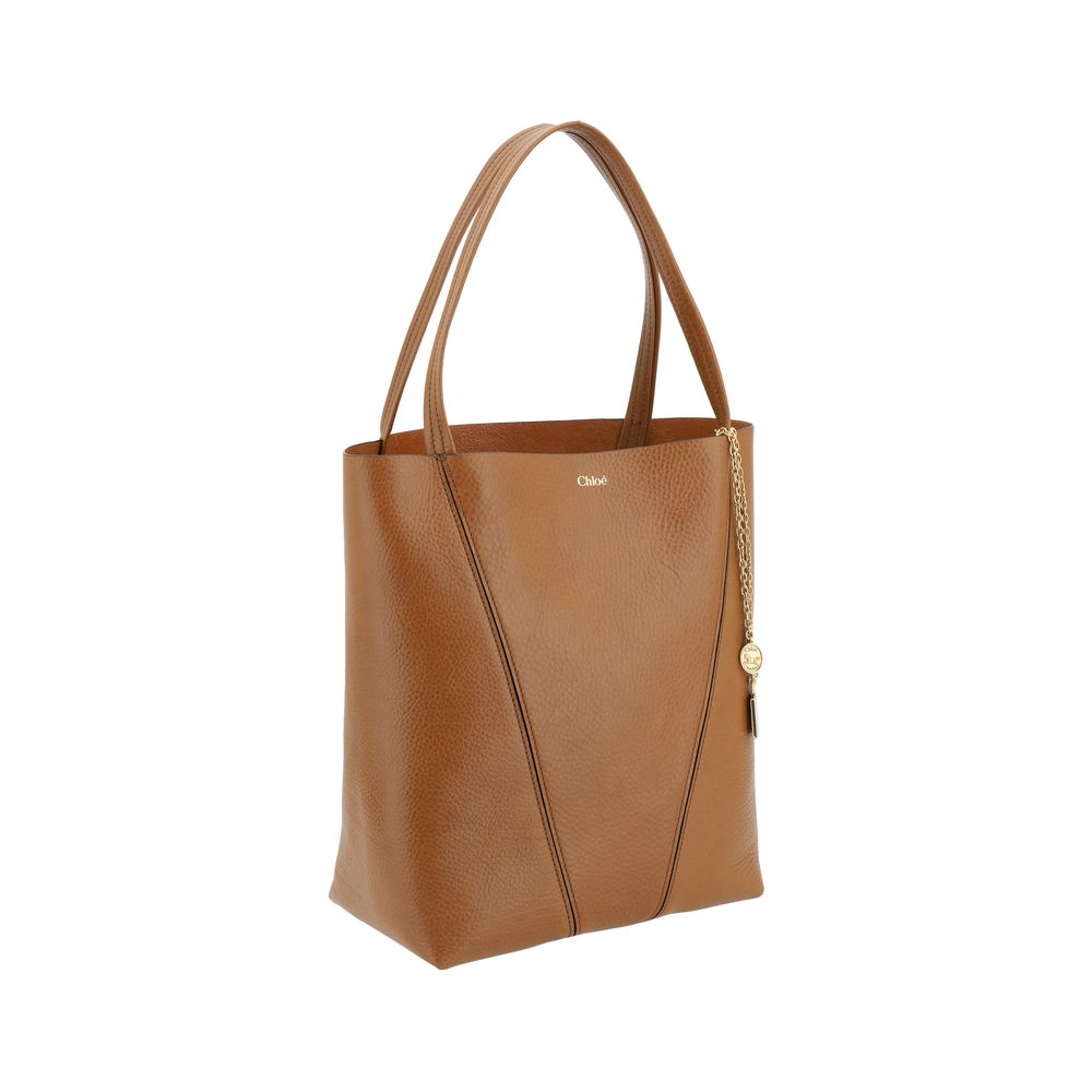 Chloé Spin Shoulder Bag Brown Grained Calf Leather