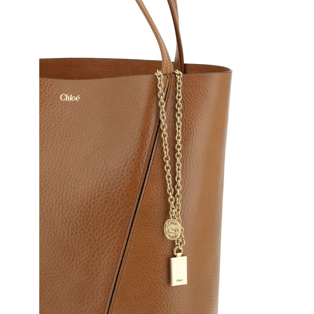 Chloé Spin Shoulder Bag Brown Grained Calf Leather