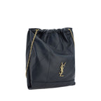 Saint Laurent Le Pochon Drawstring Bag Black Lambskin YSL Logo