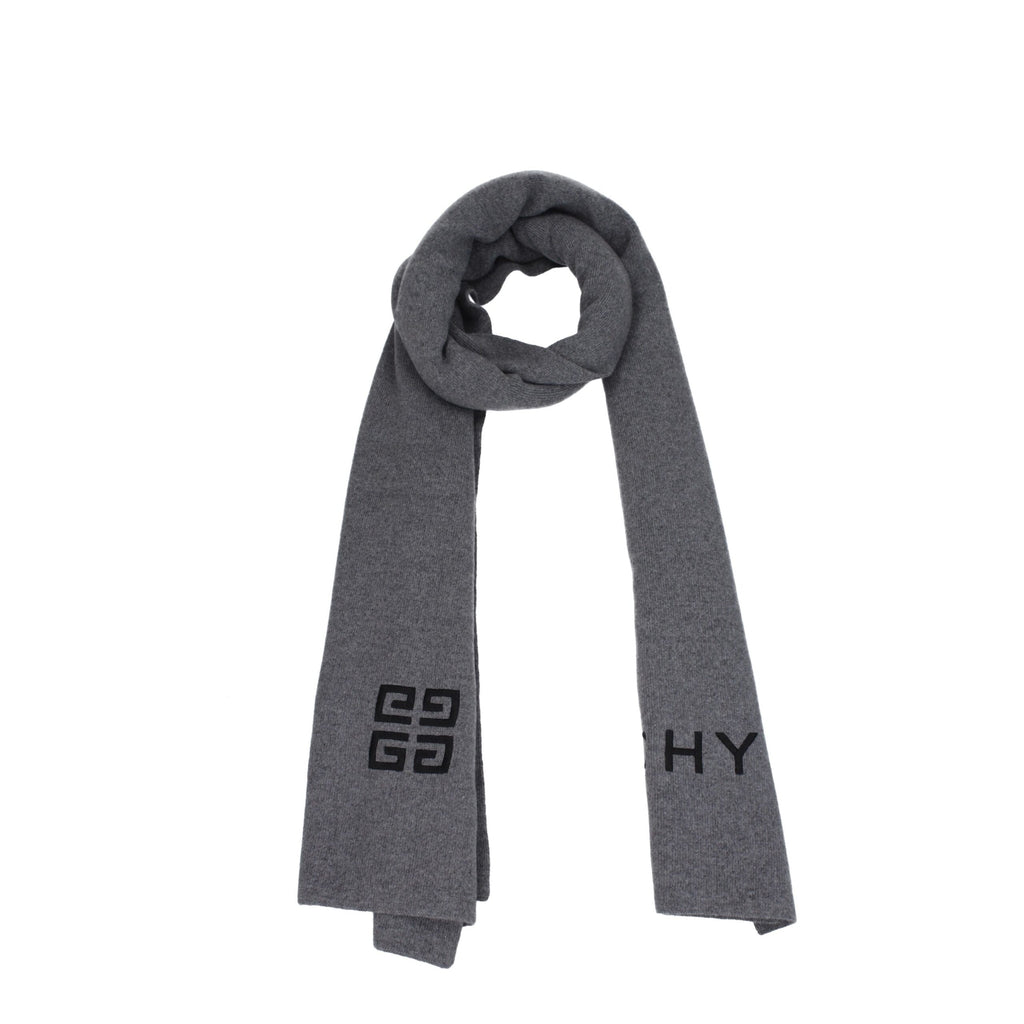 Givenchy Grey Cashmere and Wool Logo Scarf