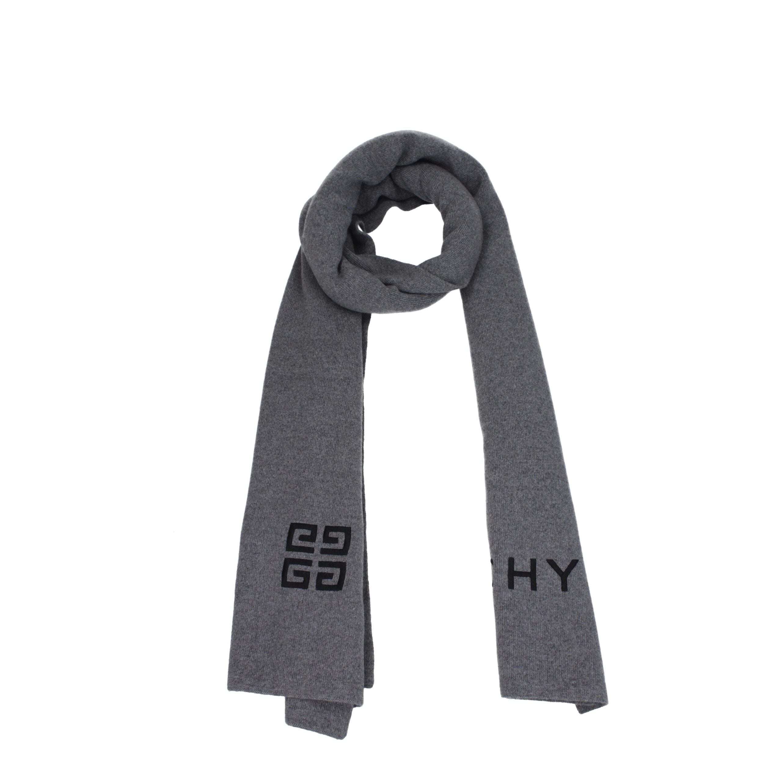 Givenchy Grey Cashmere and Wool Logo Scarf