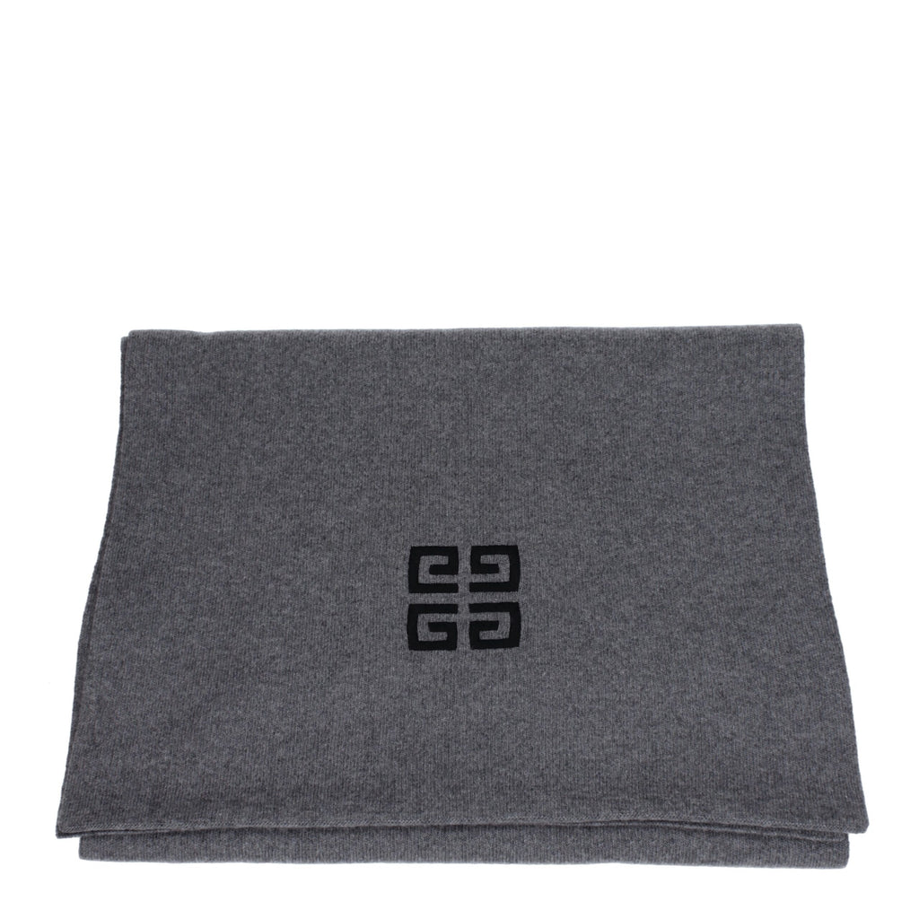 Givenchy Grey Cashmere and Wool Logo Scarf