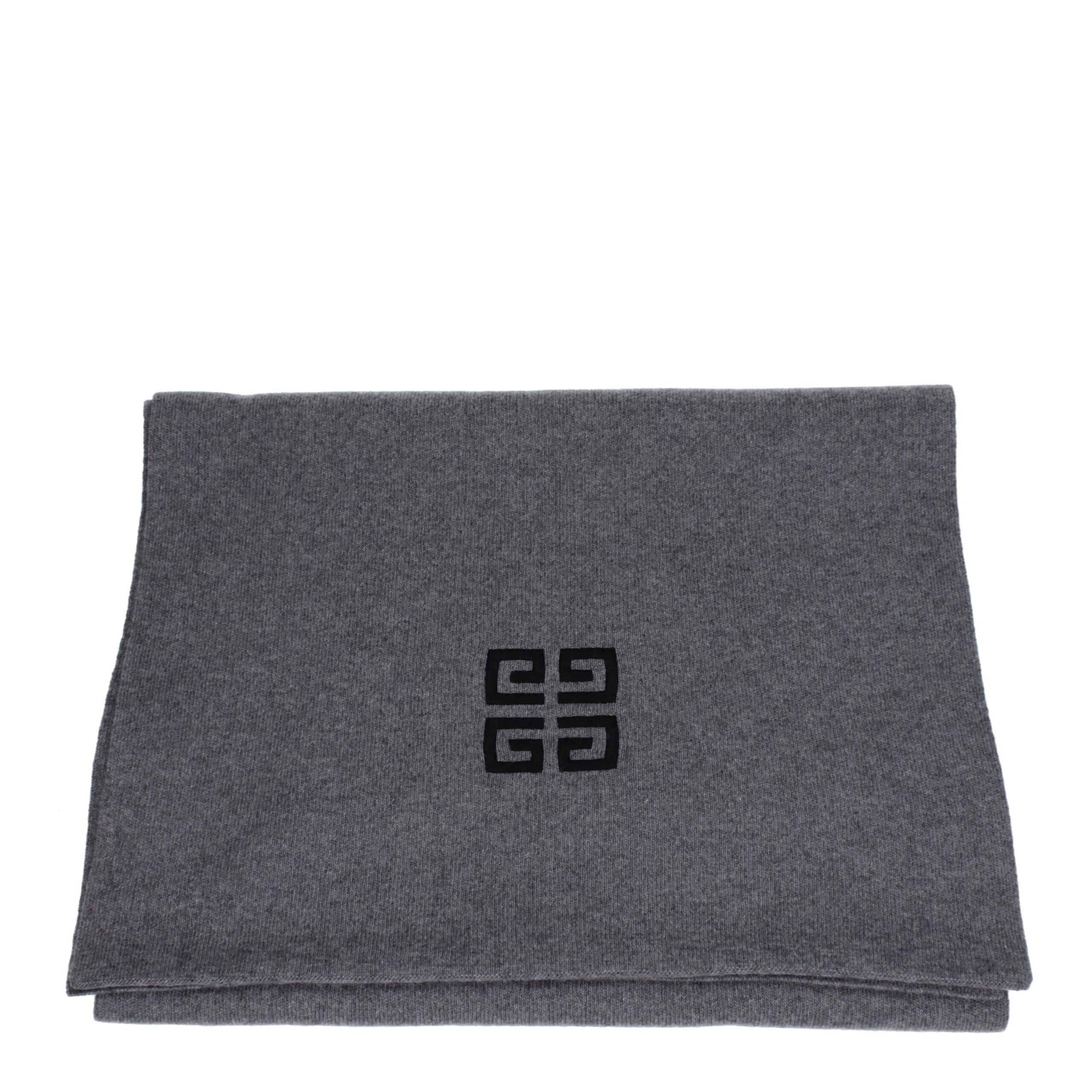 Givenchy Grey Cashmere and Wool Logo Scarf