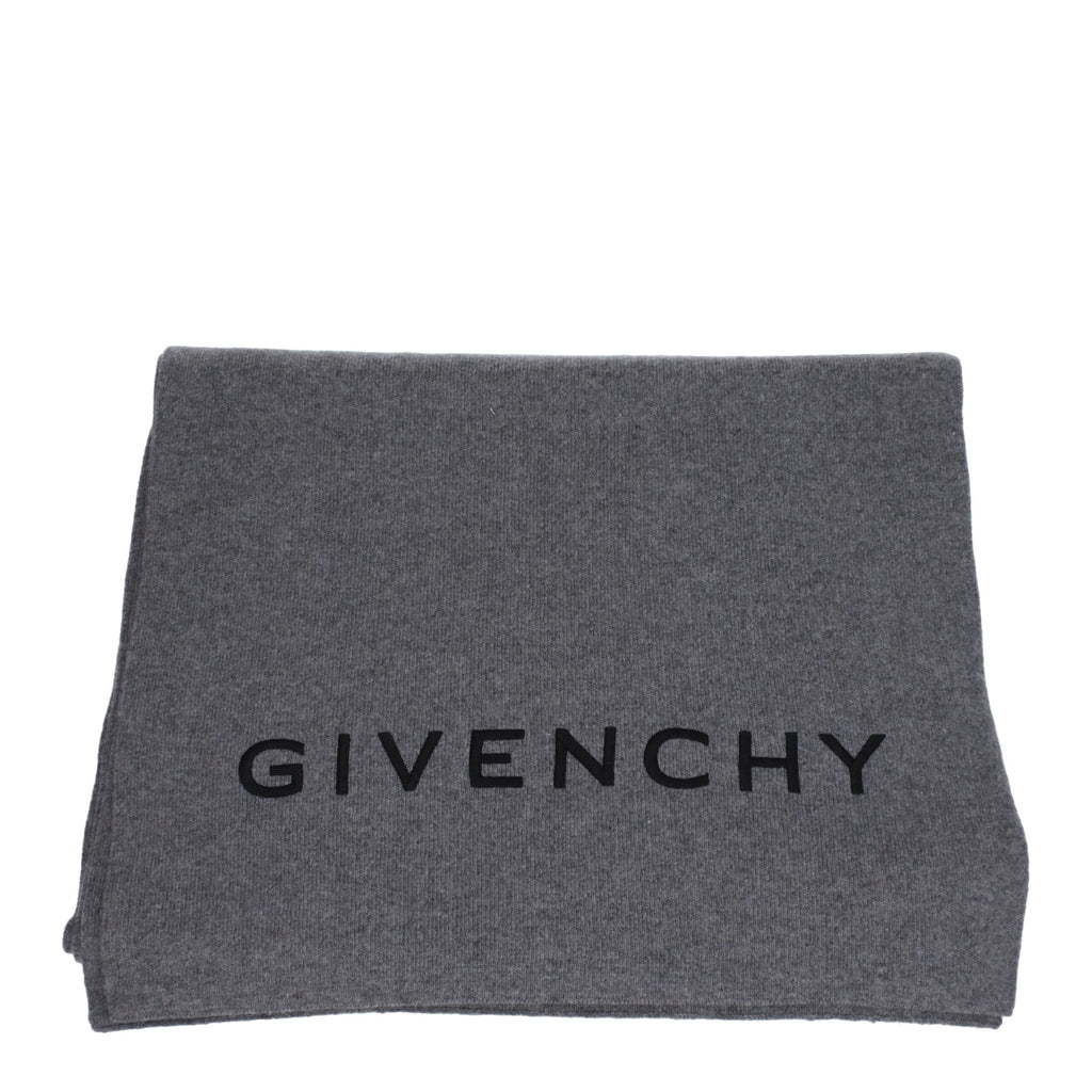 Givenchy Grey Cashmere and Wool Logo Scarf
