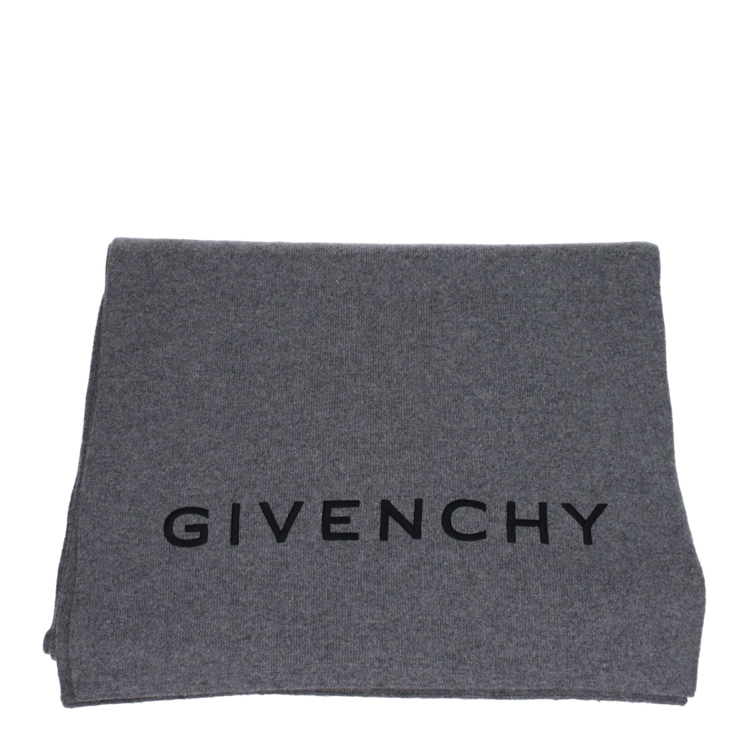 Givenchy Grey Cashmere and Wool Logo Scarf