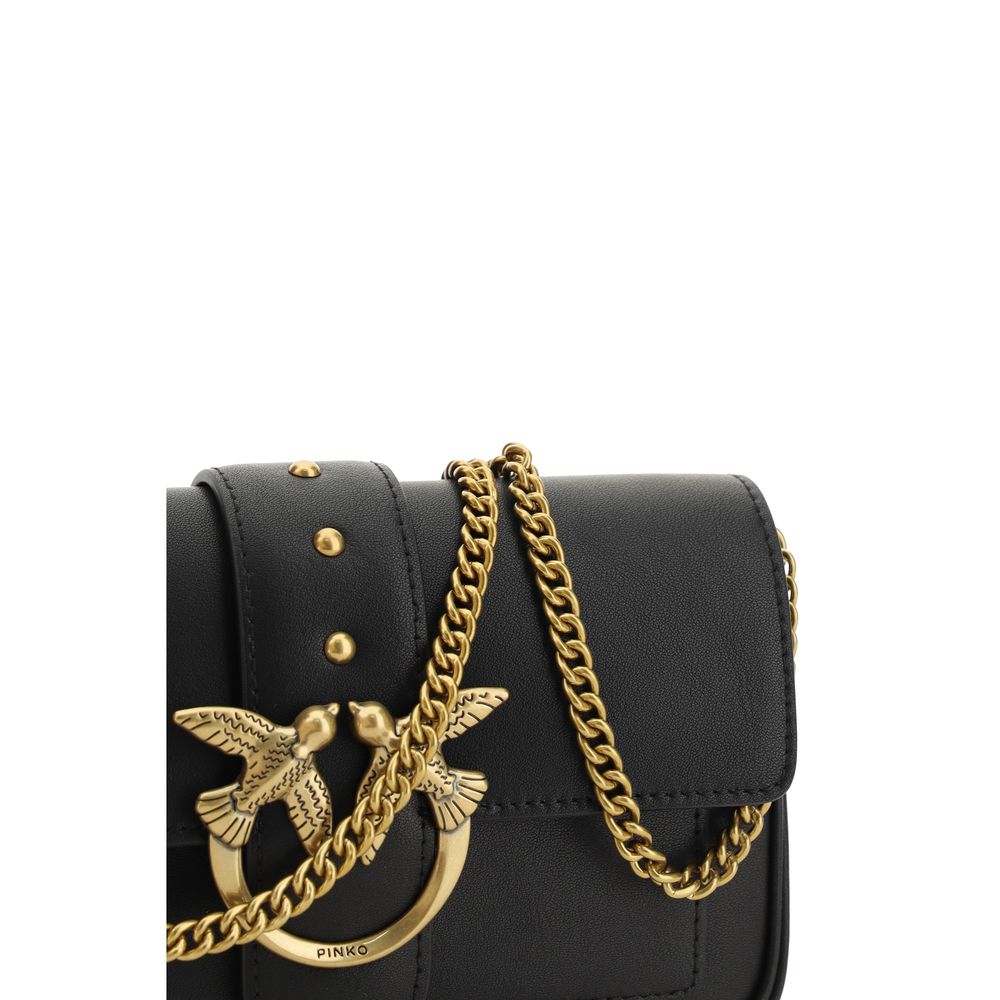 Pinko Love One Medium Shoulder Bag Black Leather