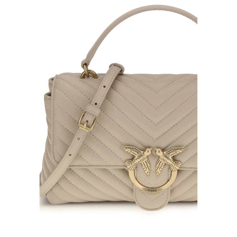 Pinko Mini Love Chevron Shoulder Bag Beige Quilted Leather