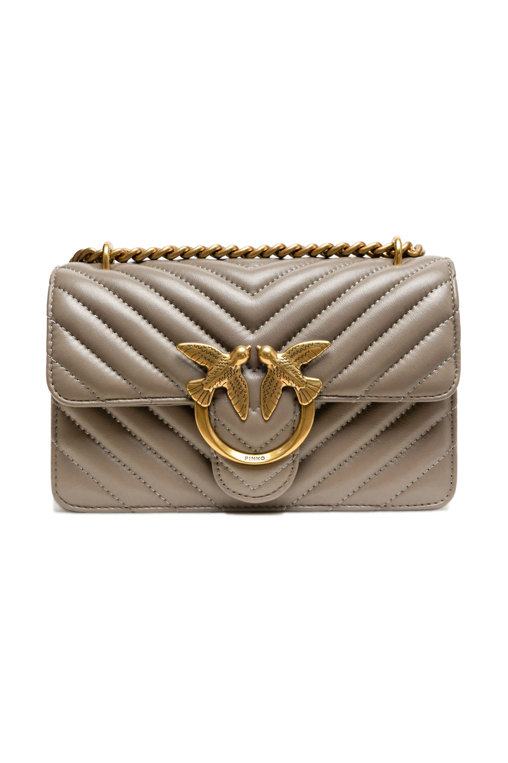 Pinko Mini Love Chevron Shoulder Bag Beige Quilted Leather