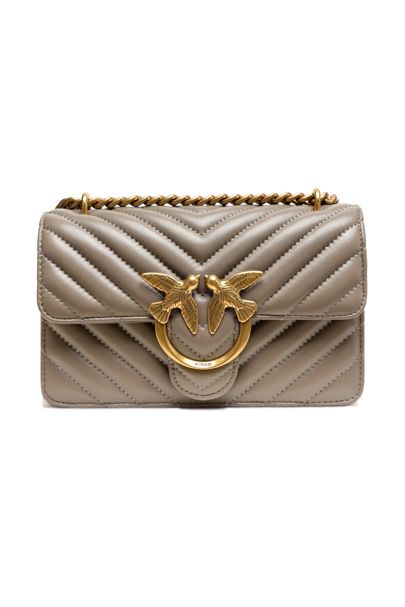 Pinko Mini Love Chevron Shoulder Bag Beige Quilted Leather