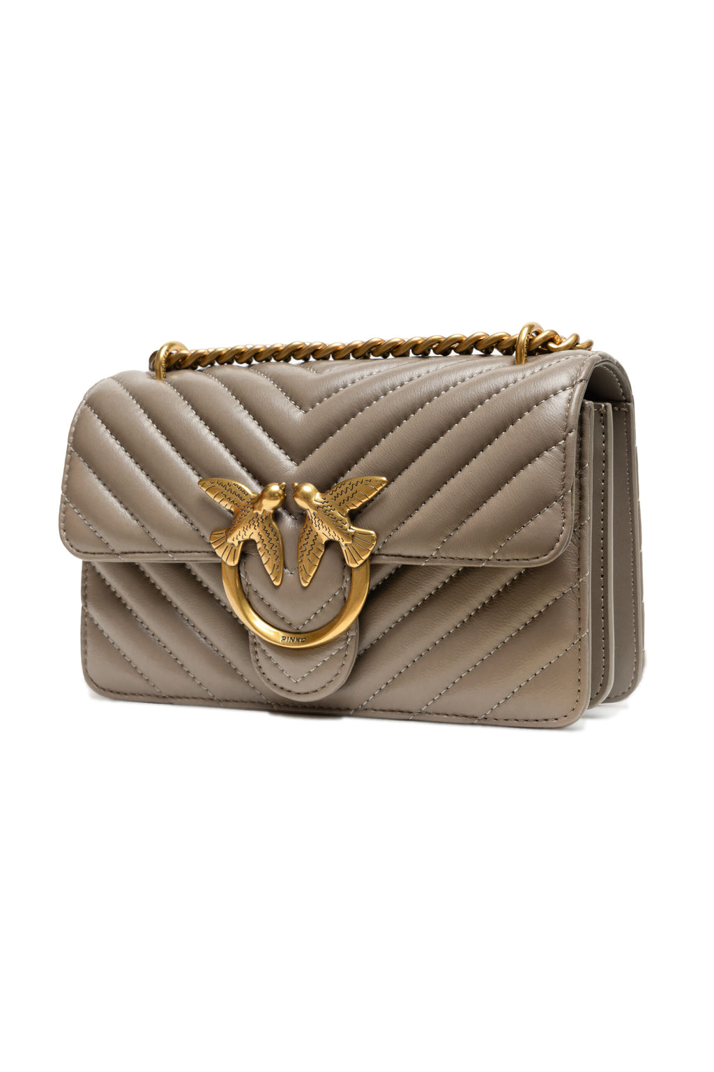 Pinko Mini Love Chevron Shoulder Bag Beige Quilted Leather