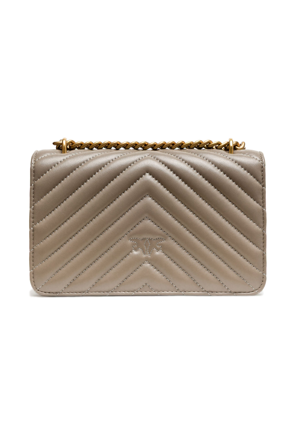 Pinko Mini Love Chevron Shoulder Bag Beige Quilted Leather