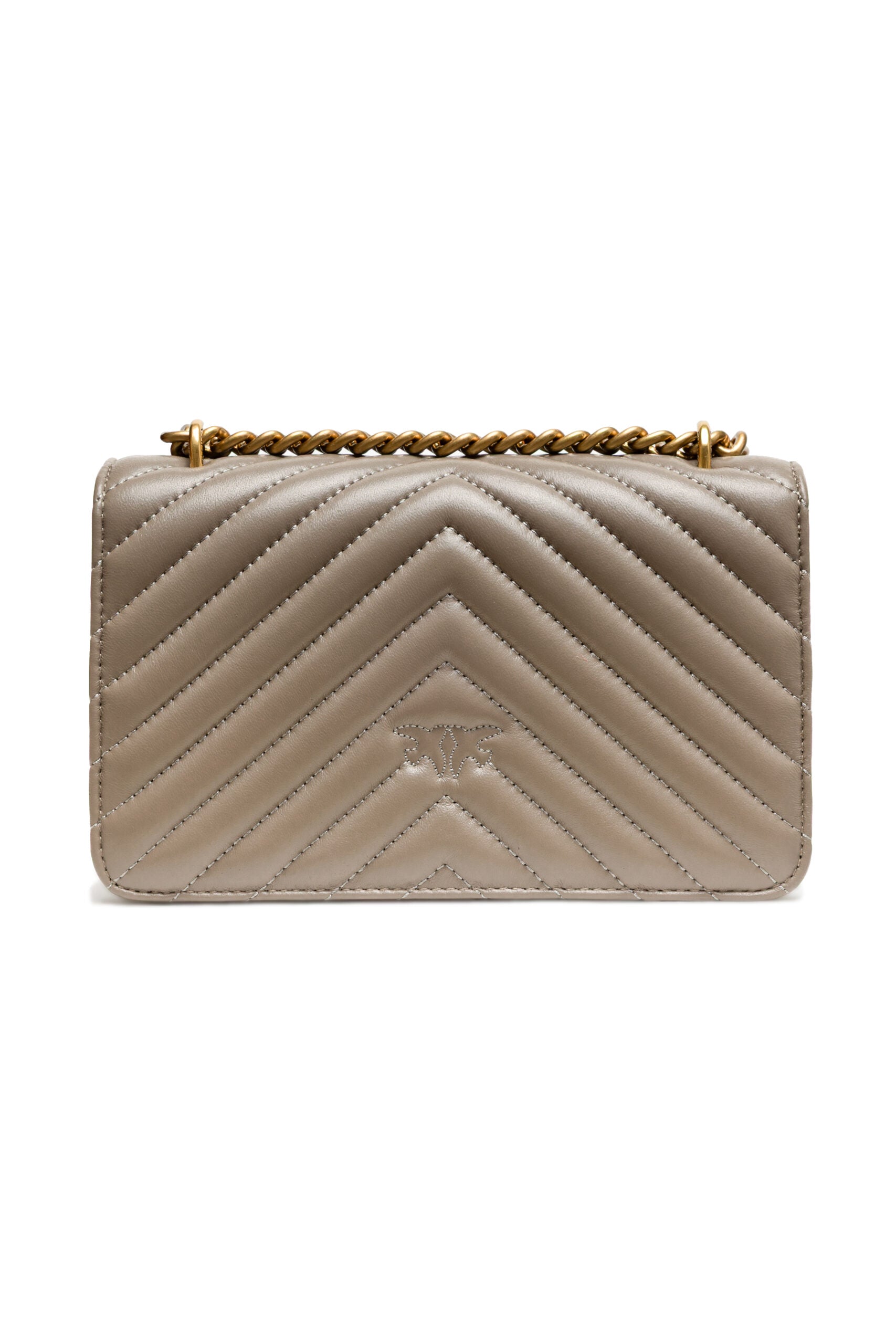 Pinko Mini Love Chevron Shoulder Bag Beige Quilted Leather