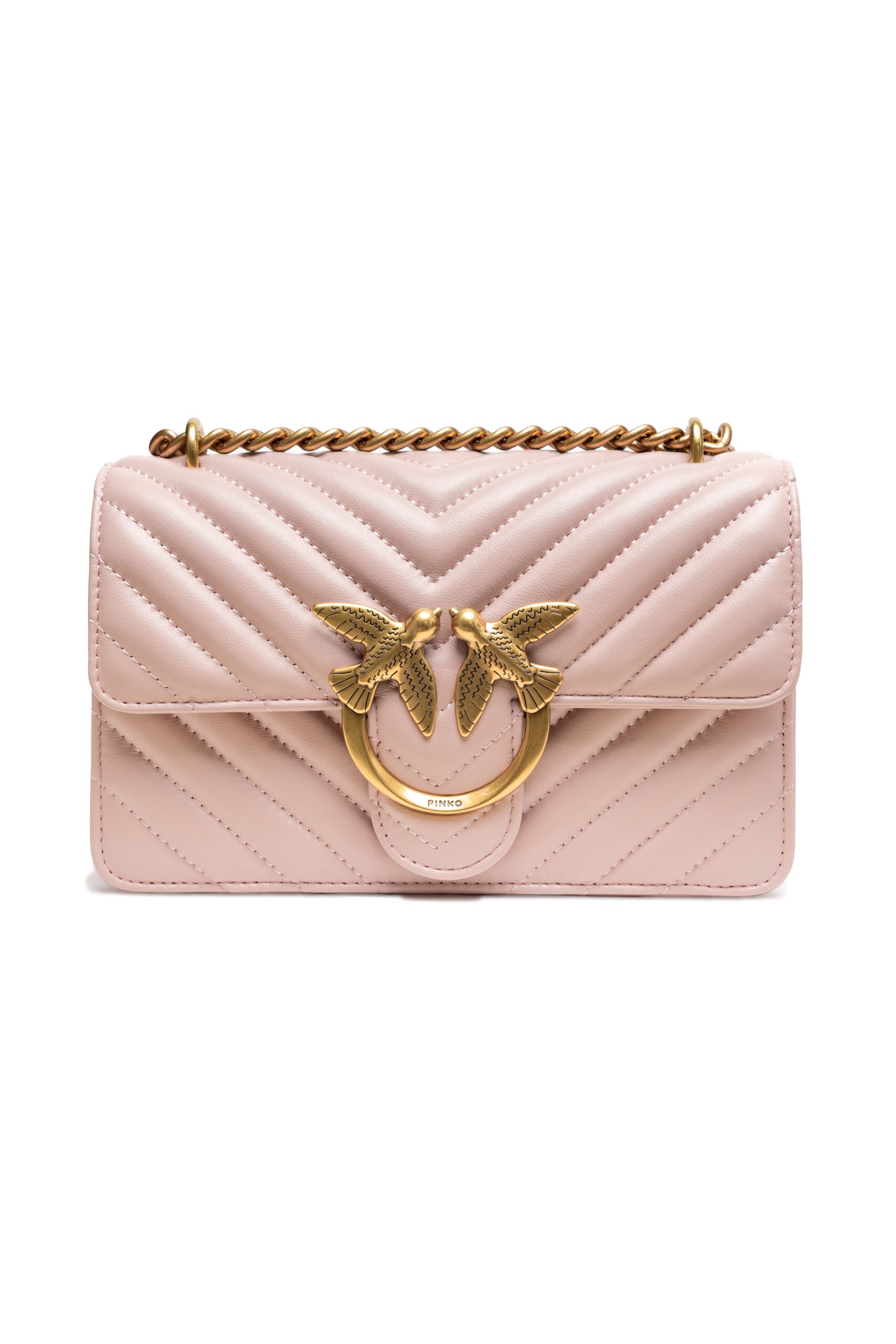 Pinko Mini Love Chevron Shoulder Bag Blush Pink Quilted Leather