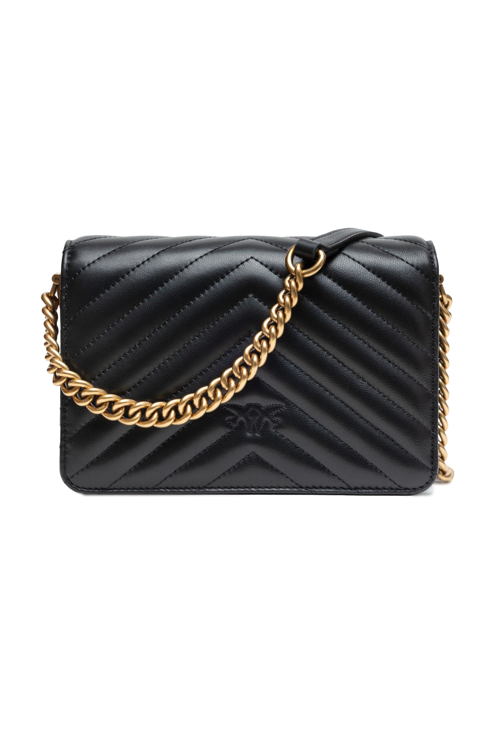 Pinko Love Click Mini Chevron Shoulder Bag Black Quilted Leather