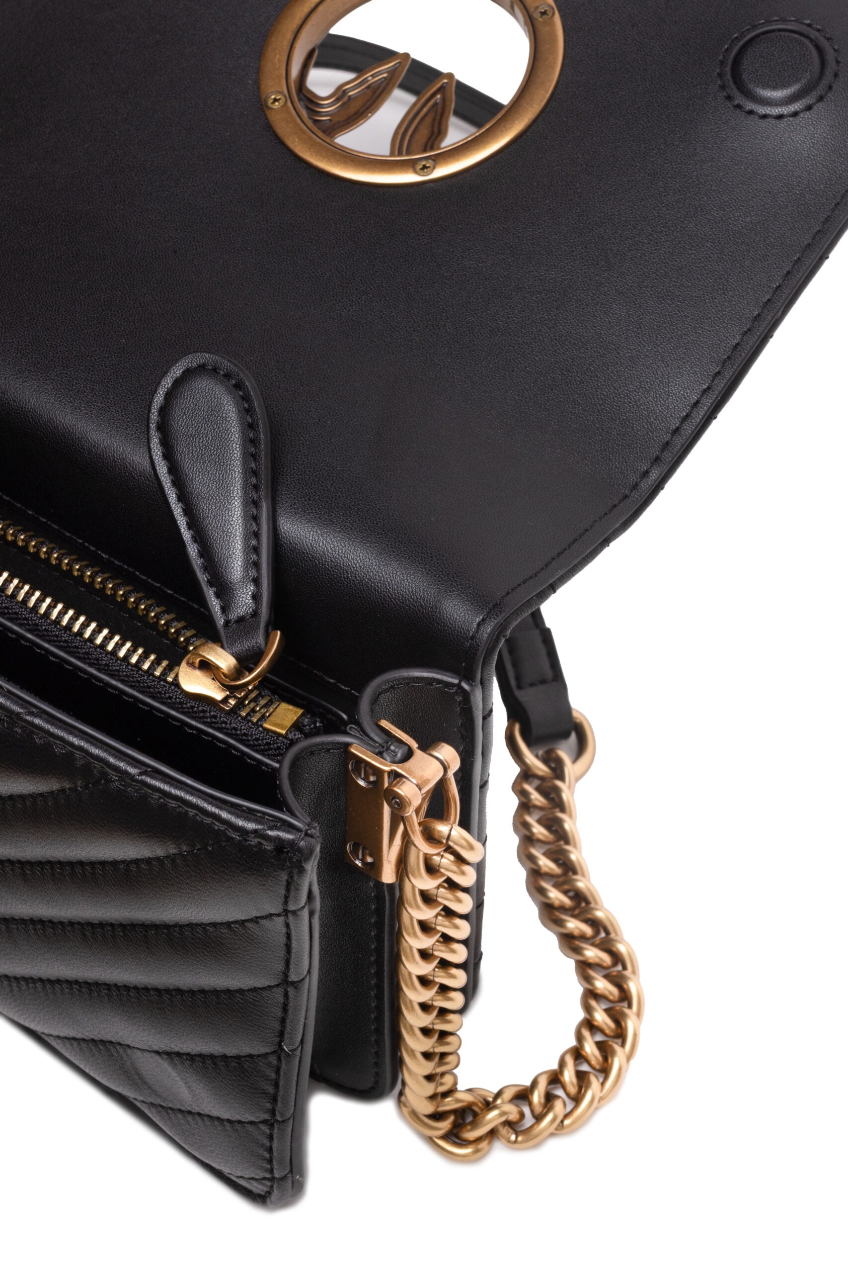 Pinko Love Click Mini Chevron Shoulder Bag Black Quilted Leather
