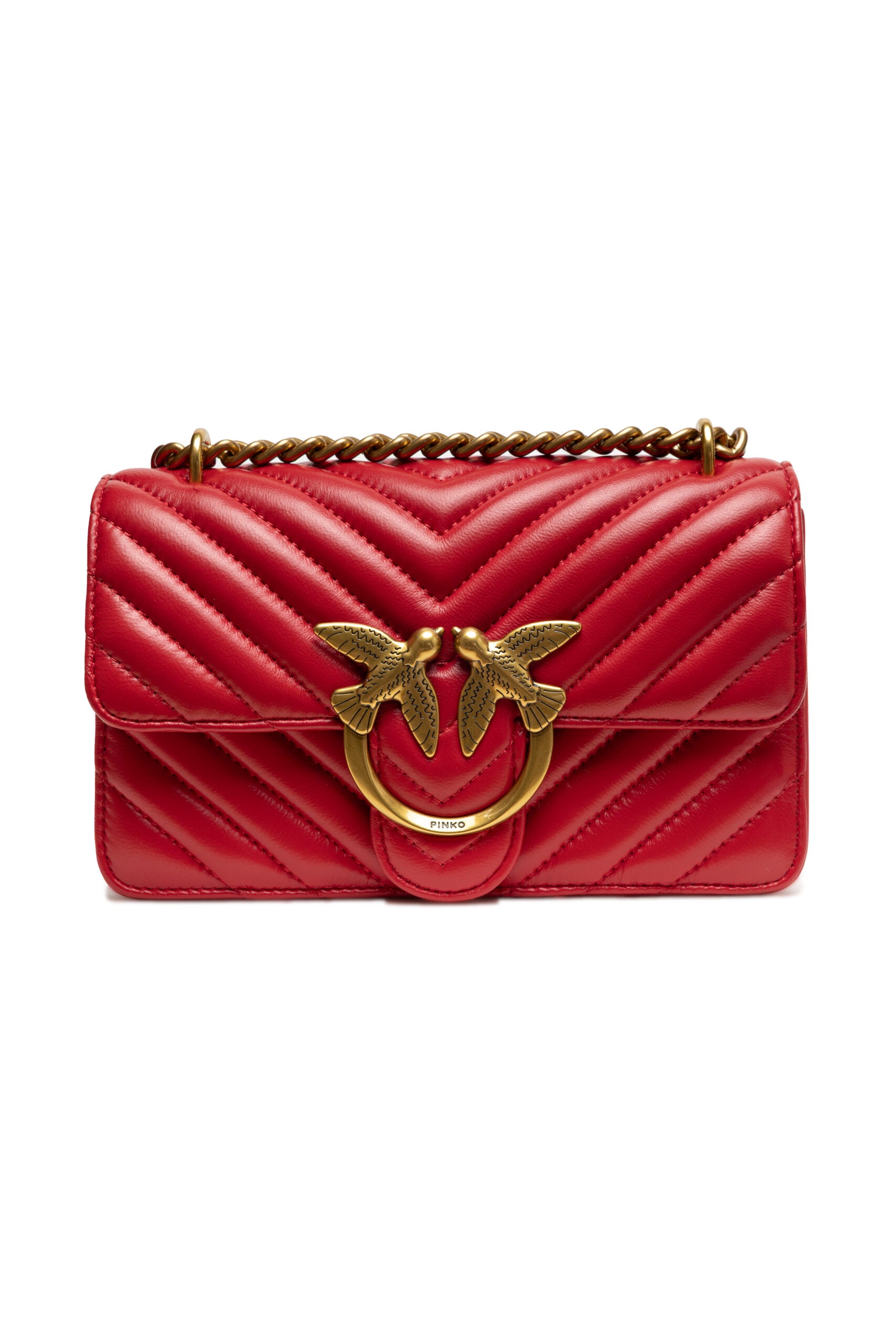 Pinko Mini Love Chevron Shoulder Bag Red Quilted Leather