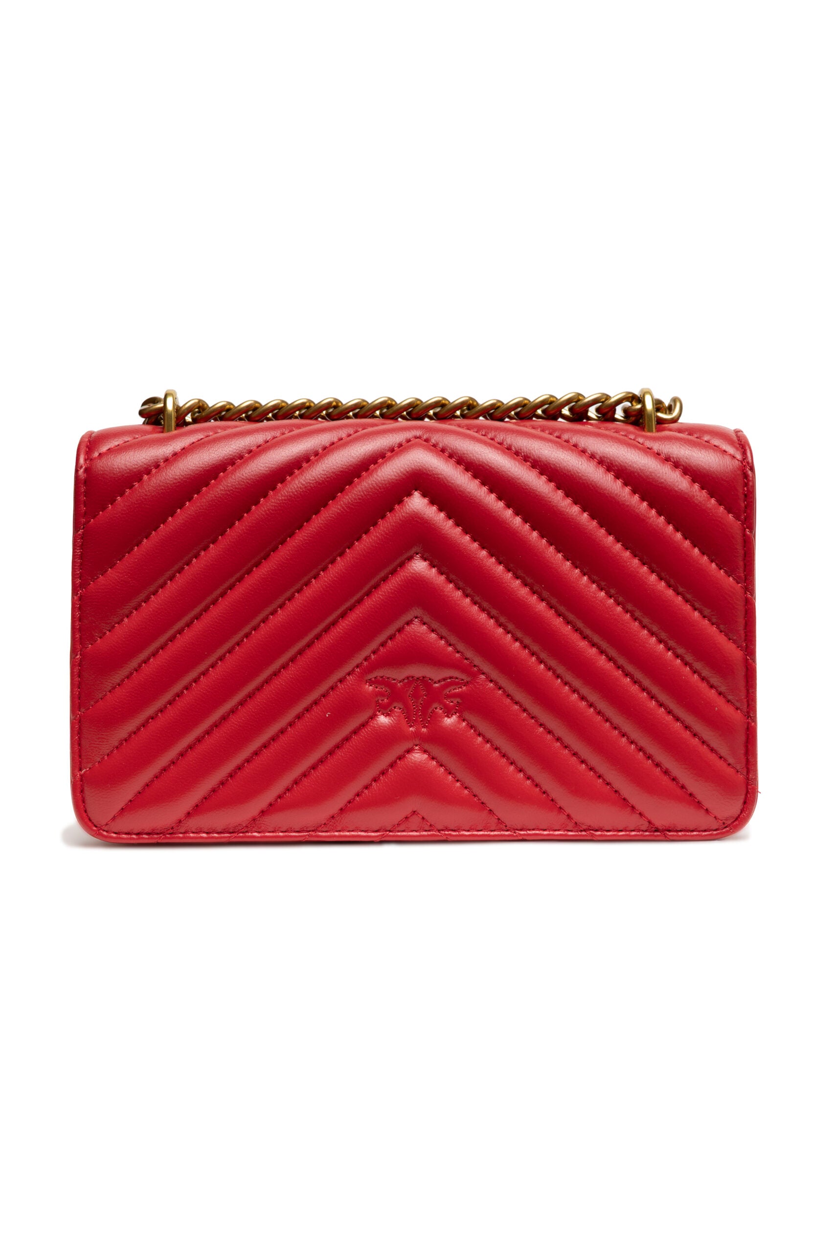 Pinko Mini Love Chevron Shoulder Bag Red Quilted Leather
