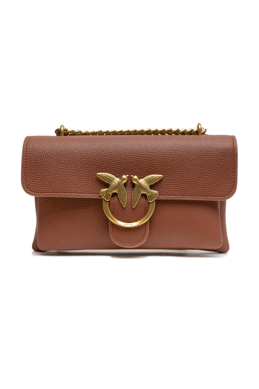 Pinko Love One Soft Shoulder Bag Brown Leather