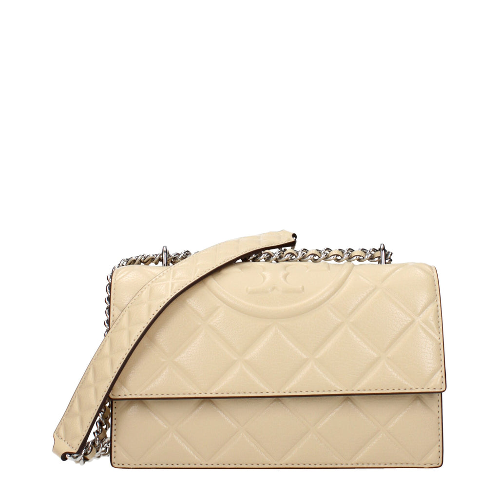 Tory Burch Fleming Soft Crossbody Bag Quilted Leather Beige