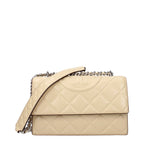 Tory Burch Fleming Soft Crossbody Bag Quilted Leather Beige