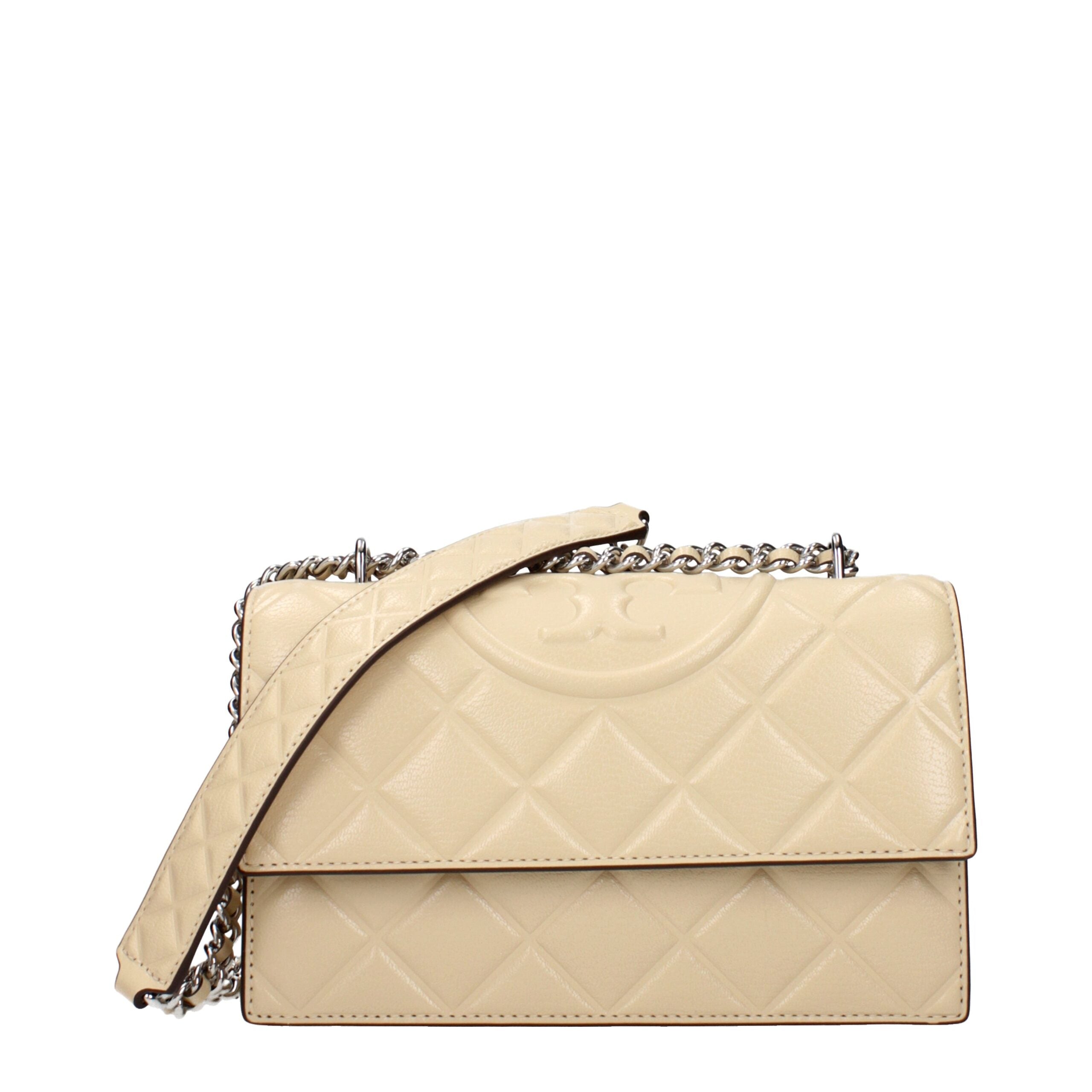 Tory Burch Fleming Soft Crossbody Bag Quilted Leather Beige