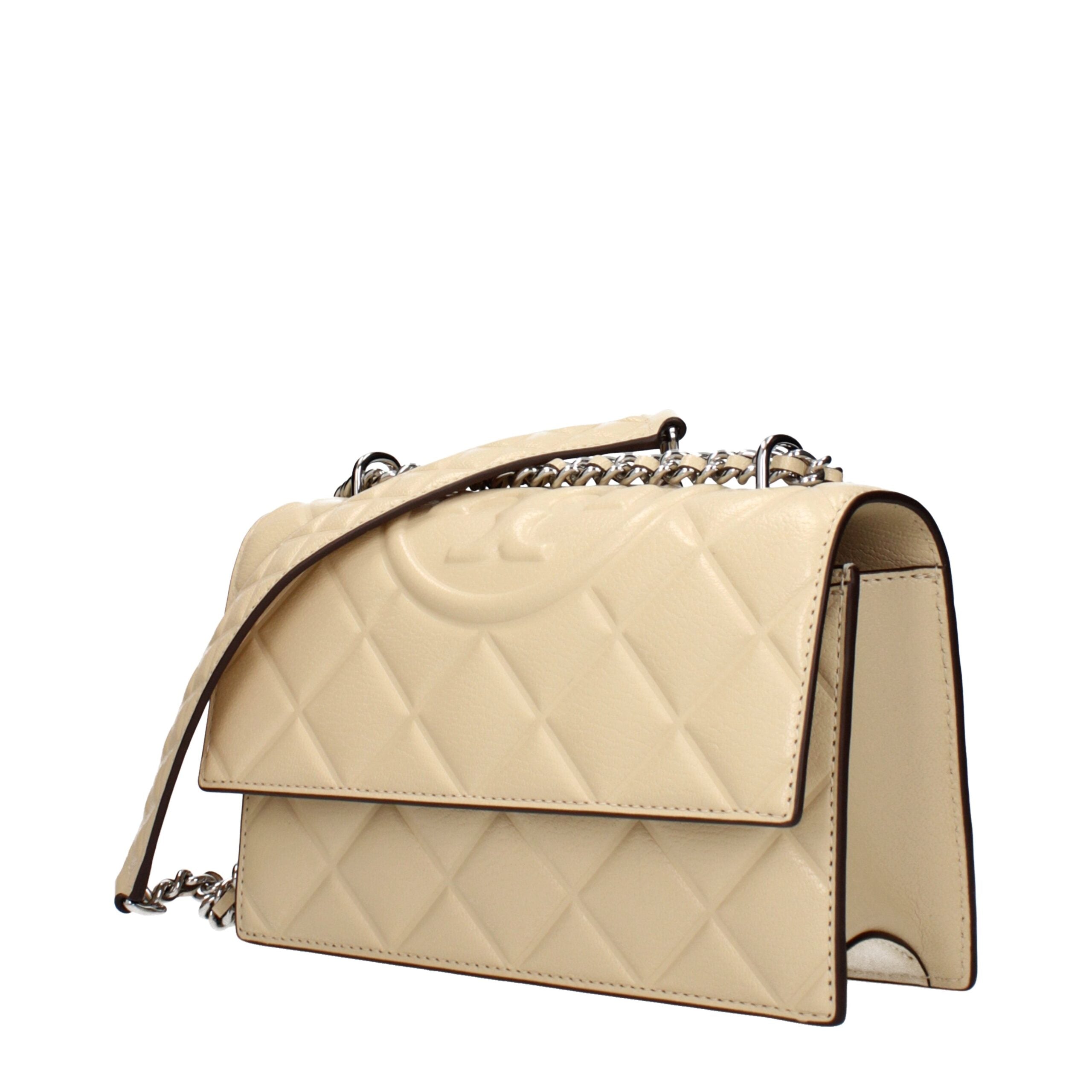 Tory Burch Fleming Soft Crossbody Bag Quilted Leather Beige