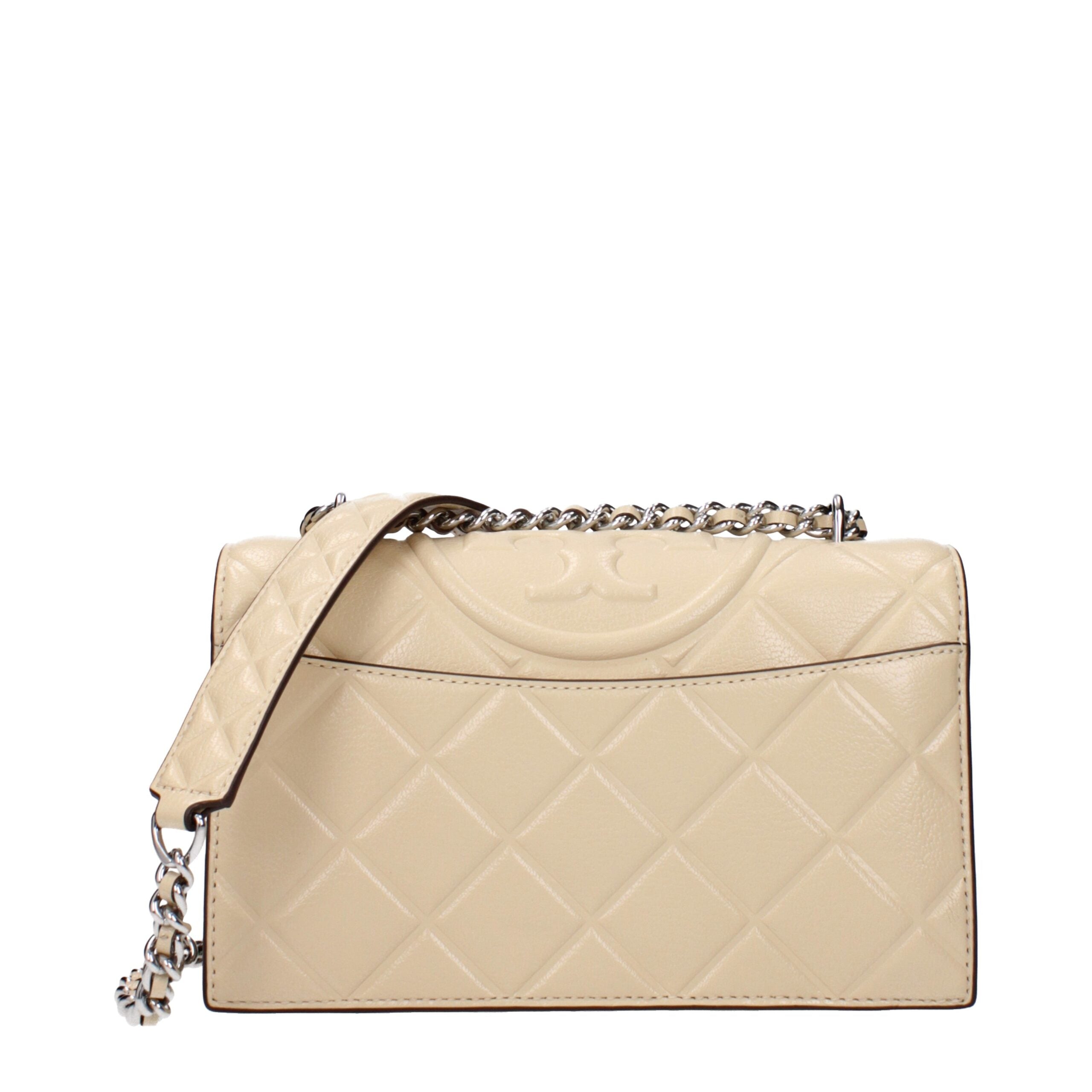 Tory Burch Fleming Soft Crossbody Bag Quilted Leather Beige