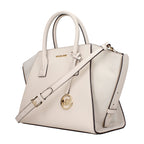 Michael Kors Avril Large Leather and Suede Satchel Light Cream